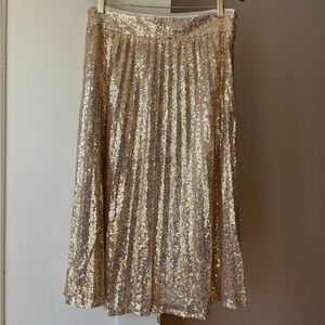 Gold Sequin Midi Skirt L Large Sparkle Metallic